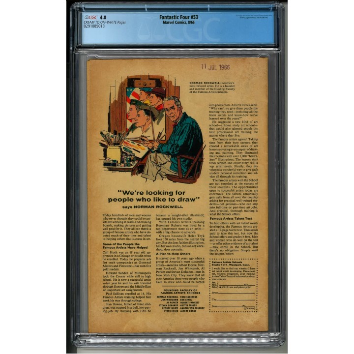 Fantastic Four #53 (Marvel Comics) 1966 CGC 4.0 in VG condition